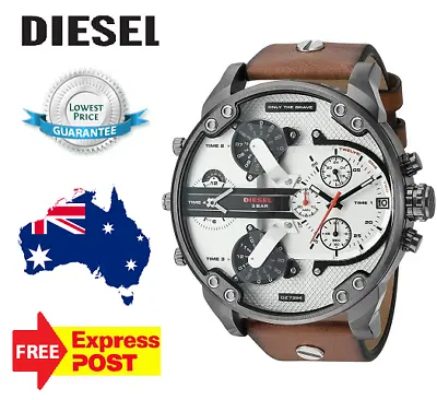 Diesel Mr Daddy 2.0 Dz7394 White/gunmetal/brown Leather Mens Chronograph Watch • $279.99