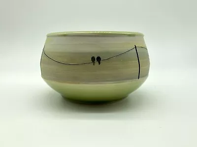 Studio Art Pottery Dganit Moreno Porcelain Bowl Bird On Wire Green Handmade • $17.60