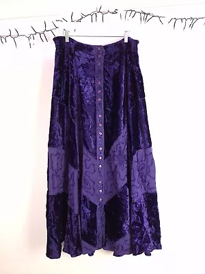 Gorgeous *jordash* Vintage Purple Crushed Velvet Mix Embroidered Maxi Skirt Xl • £29.99