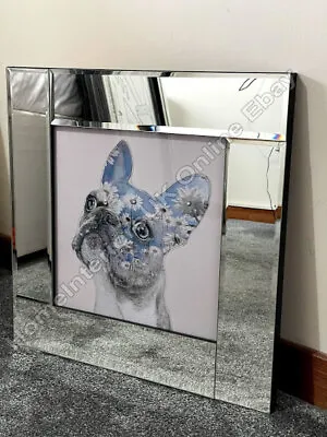 French Bulldog With Daisy Flowers Liquid Art Crystals & Mirror Frame Pictures • £69.99