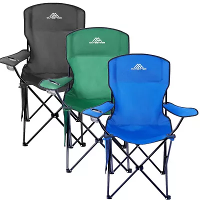 Camping Chair Lightweight Folding Portable With Cup Holder And Side Pocket Camp • £17.99