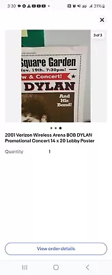 2001 Verizon Wireless Arena BOB DYLAN Promotional Concert 14 X 20 Lobby Poster • $30