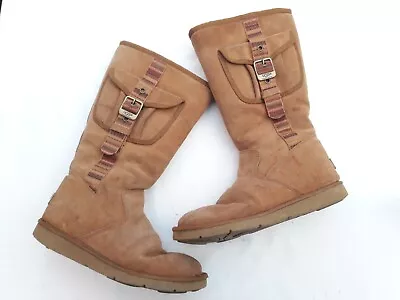 UGG Women's Cargo Boots Size 8 Chestnut Suede Pocket Tall Zipper STAINED FLAWS • $33