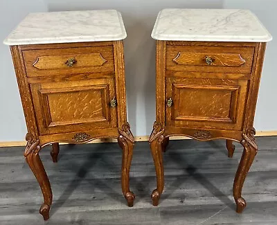 French Antique Bedside Tables Cupboards Cabinets With Marble Tops (LOT 2872) • £649