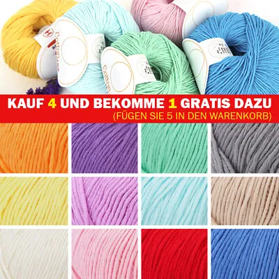 100%Cotton Yarn 50g Ball DK Double Knitting Baby Wool Crochet-14 Shades • £2.68