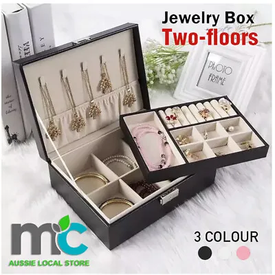 Jewelry Box Organizer Case Holder Storage Earring Ring Display Box Leather • $24.99