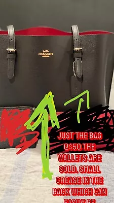 Coach #58737 Market Tote Bag Black Leather Red Interior Large Shoulder Bag Purse • $25