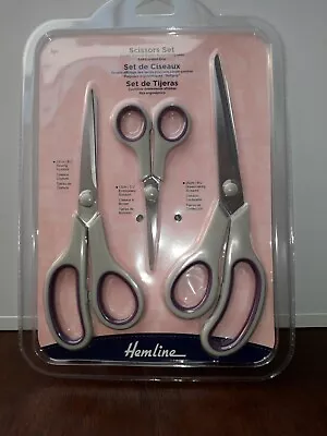 Hemline 3pc Scissors Set Easy Grip Sewing  Dressmaking Embroidery Scissors • £10.99