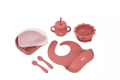 6pc Silicone Baby Feeding Set - Suction Bowl & Plate Bib Cup Fork Spoon • £11.99