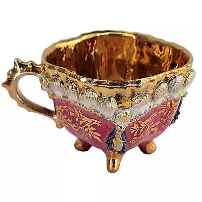 Vintage Pink & Blue Flowers Gilded Gold Footed Child Mini Teacup Creamer Marked • $19.99
