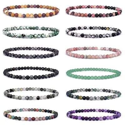 Handmade 4 6mm Natural Gemstone Agate Round Beads Braid Stretch Bracelet Unisex • $2.39