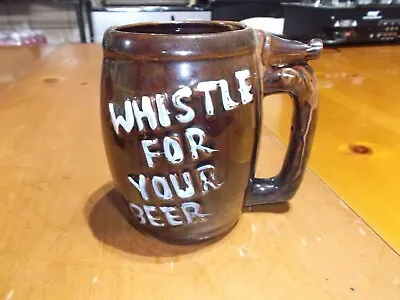 Vintage Barrel Shaped Brown Drip Mug  Wet Your Whistle / Whistle For Your Beer  • $10