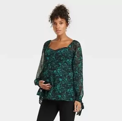 Long Sleeve Corsetry Woven Maternity Shirt - Isabel Maternity - Green • $18.95