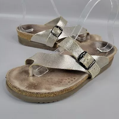 Mephisto Sandals Womens Helen Metallic Slip On Flip Flops Silver Leather Size 38 • $25