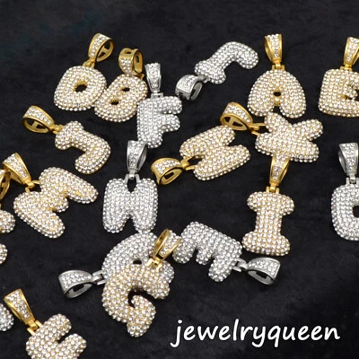 $13.95 • Buy Initial Bubble Letter Gold Silver Plated Pendant Stainless Rope Chain Necklace