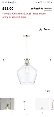 £60 • Buy Laura Ashley Rye Glass Pendant Ceiling Light, Clear