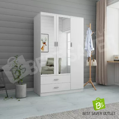 Mirrored Wardrobe Organiser Bedroom Storage Clothes Closet Cabinet 3 Doors White • $399.75