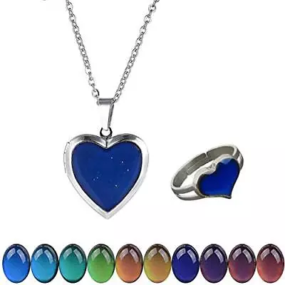 2 Pcs Temperature Sensing Color Changing Heart Locket Mood Pendant Necklace &  • $14.99
