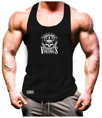 £6.99 • Buy Vikings Skull Vest Gym Clothing Bodybuilding Born To Be Warrior Gymwear Tank Top
