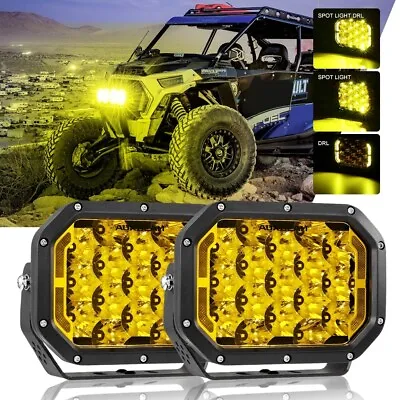 AUXBEAM DRL Amber 7X5  LED Work Spot Lights Off-road Driving Fog Lamps For JEEP • £238.99