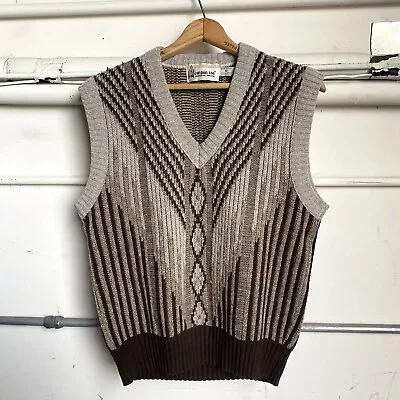 Vintage 80s London Fog Brown Plaid Knit Sweater Vest Medium USA Made • $17