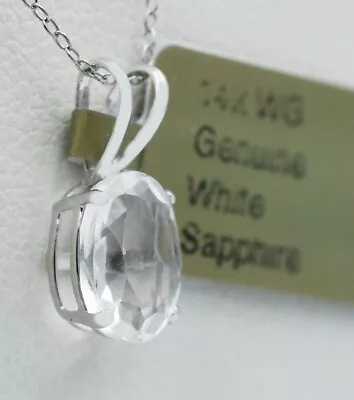 GENUINE 1.88 Cts WHITE SAPPHIRE PENDANT 14K WHITE GOLD - Free Appraisal - NWT • $0.99