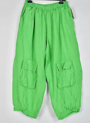 LA BASS Emerald Green 100% Flax Linen Balloon Trousers Size XXXL • $99.77
