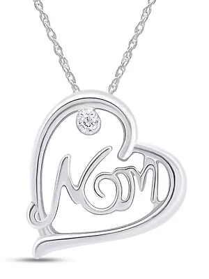 Mom Heart Pendant Natural Round Diamond Accents 925 Sterling Silver 18  Necklace • $39.55