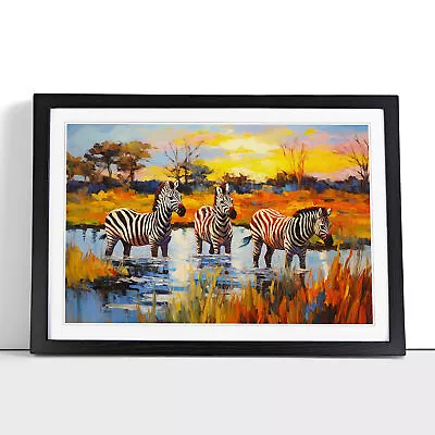 Zebra Impressionism Framed Wall Art Poster Canvas Print Picture Home Painting • £29.95