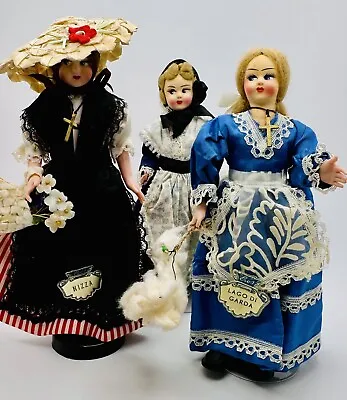 Vintage Eros Italy Dolls Roma Nizza Lagoon Di Garza Felt & Cloth Dolls Set Of 3 • $23.99