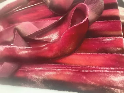 Velvet Hand Dyed Ribbon 7/8  Rayon On Bias Cherry Chocolate Trim 1yd Made In USA • $6.99