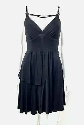 NWOT Voom Joy Han Black Jersey Knit Surplice Layered Fit Flare Mini Dress Size S • $47.52