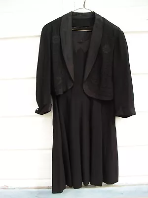 1940s 1950s Ladies Black Rayon Bolero Dress Sz 14.5 • $12