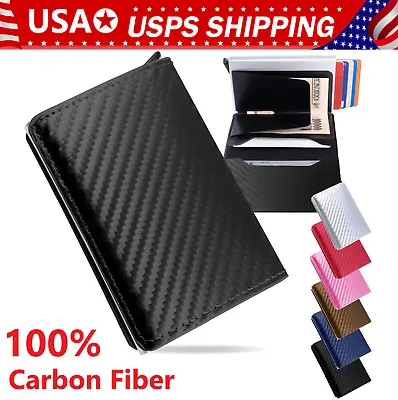 RFID Blocking LEATHER CARBON FIBER Mens Wallet  Purse Slim ID Credit Card Holder • $5.88