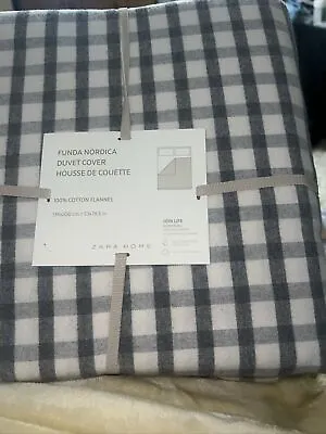 New ZARA HOME SINGLE GREY WHITE CHECKED Winter Duvet Cover Brushed Cotton • £29