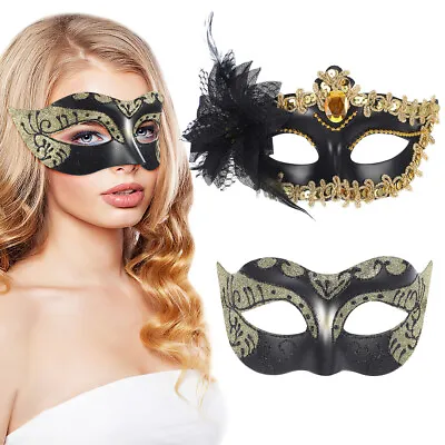  2 Pcs Masquerade Masks For Couples Men And Women Prom Silver Black • £6.87