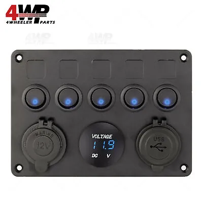 5 Gang Toggle Rocker Switch Panel Dual USB For Car Boat Marine RV Truck Blue LED • $21.99