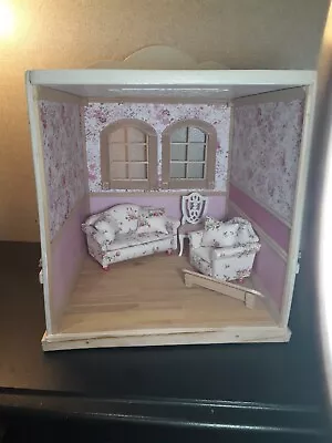 Dollhouse Room Box Finished PINK & WHITE Interior 1:12 Miniature Move In Ready  • $84.77