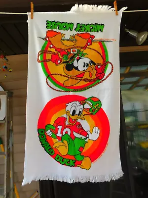 Mickey Mouse Donald Duck  Cowboy /Football Disney Vintage Beach Towel With Flaw • $12.99