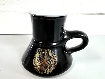 Mercedes Benz Vintage Black Gold Wide Bottom Coffee Mug Cup Lid • $12.95