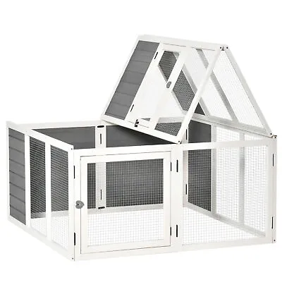 PawHut Rabbit Hutch Small Animal Guinea Pig House With Openable Roof Grey • £76.99