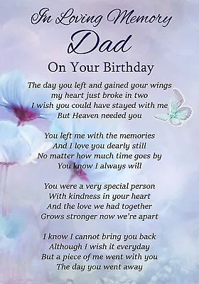 £2.99 • Buy Loving Memory Dad On Your Birthday Graveside Poem Memorial Card & Stake F316