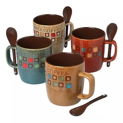 Mr. Coffee Cafe Americano 8pc 13oz Stoneware Coffee Mug Set W Spoons 78757.08 • $42.95