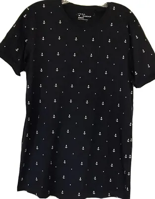 Men’s Slim Fit T Shirt Navy/white Anchors Medium Nautical All Over Print • $12