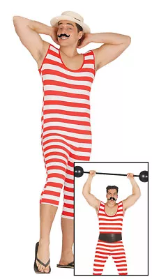 Mens Victorian Bathing Costume Swimsuit Strongman Fancy Dress Swimwear & Tash • £19.99