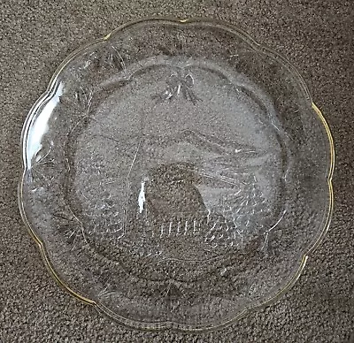 VTG Mikasa Serving Platter Clear Frosted Glass Winter Christmas Village 15.5  D • $19.80
