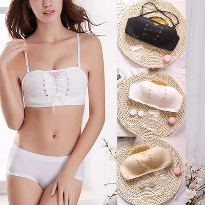 Girls Non-Slip Push Up Wire Free Tube Top Lace Strapless Bra Invisible Bralette • £3.94