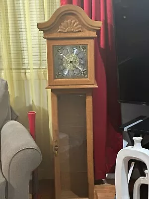 4 Ft. Brown Wood Clock Antique Cabinet With 3 Glass Shelving / Storage Space • $25