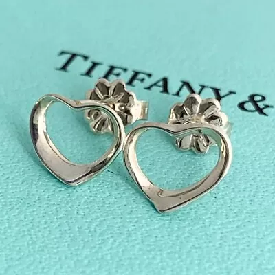 TIFFANY & Co. Elsa Peretti Open Heart Earrings Silver 925 Accessory Vintage • $126.99