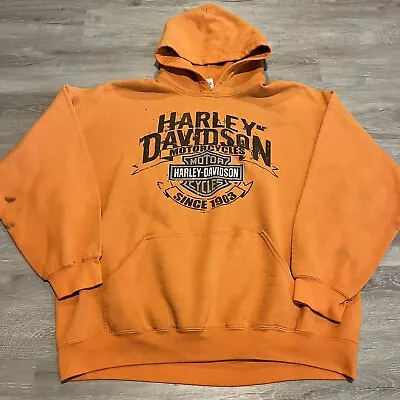 Vintage Harley Davidson Sweatshirt Yellowstone Orange Shield Eagle Hoodie XL • $59.99